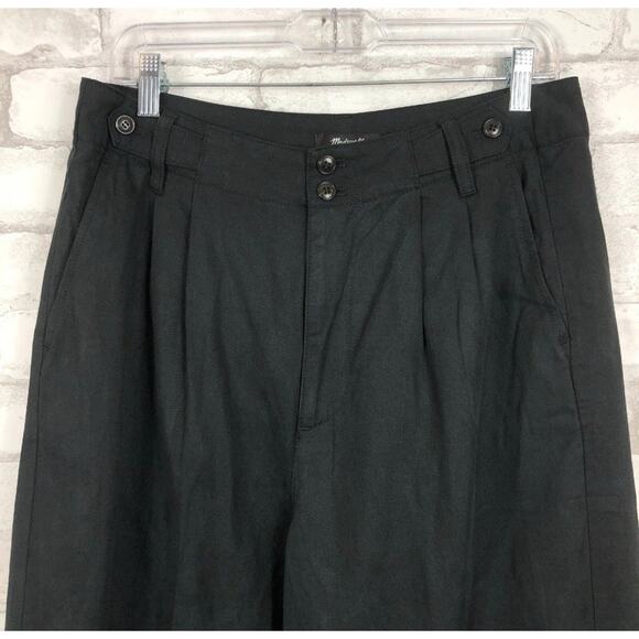 New MADEWELL Women's Size 4 The Harlow Wide-Leg True Black Linen Pant NG521 A24 - Picture 5 of 8